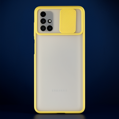 Samsung Galaxy M51 Kılıf Palm Buzlu Kamera Sürgülü Silikon - Sarı