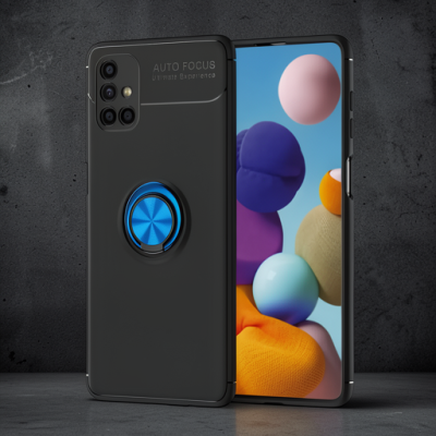 Samsung Galaxy M51 Kılıf Range Yüzüklü Silikon - Siyah-mavi