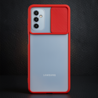 Samsung Galaxy M52 5g Kılıf Palm Buzlu Kamera Sürgülü Silikon - Kırmızı