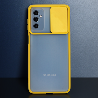 Samsung Galaxy M52 5g Kılıf Palm Buzlu Kamera Sürgülü Silikon - Sarı