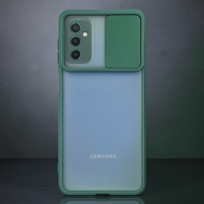 Samsung Galaxy M52 5g Kılıf Palm Buzlu Kamera Sürgülü Silikon - Yeşil