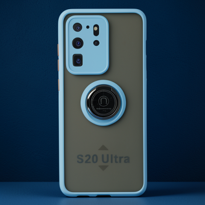 Samsung Galaxy S20 Ultra Kılıf Montreal Yüzüklü Silikon Kapak - Buz Mavi