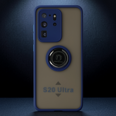 Samsung Galaxy S20 Ultra Kılıf Montreal Yüzüklü Silikon Kapak - Lacivert