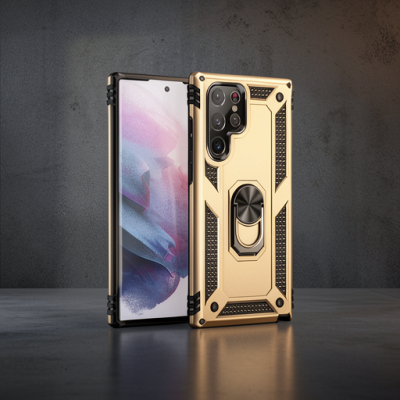 Samsung Galaxy S21 Ultra Kılıf Sofya Yüzüklü Silikon Kapak - Gold