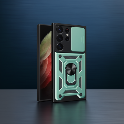 Samsung Galaxy S23 Ultra Kılıf Pars Lens Yüzüklü Silikon - Yeşil
