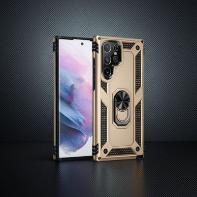Samsung Galaxy S23 Ultra Kılıf Sofya Yüzüklü Silikon Kapak - Gold