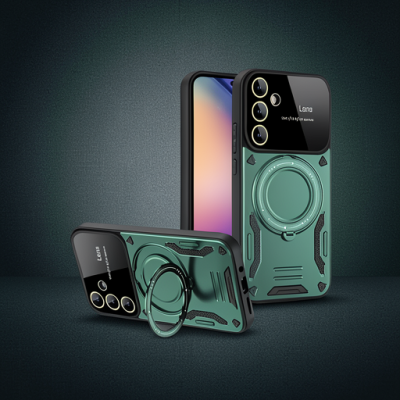 Samsung Galaxy S24 Fe Kılıf Joy Lens Standlı Kapak - Koyu Yeşil