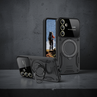 Samsung Galaxy S24 Fe Kılıf Joy Lens Standlı Kapak - Siyah
