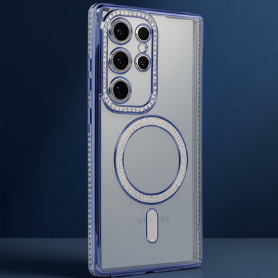 Samsung Galaxy S24 Ultra Kılıf Joke Simli Magneticsafe Kılıf - Mavi