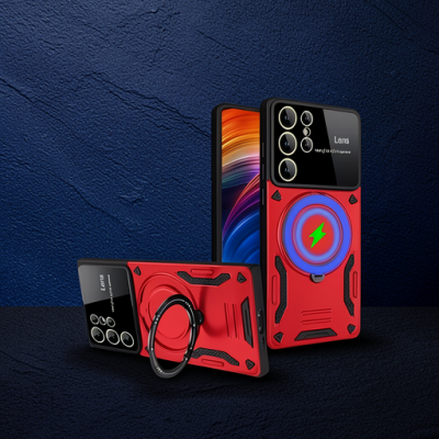 Samsung Galaxy S24 Ultra Kılıf Joy Lens Standlı Kapak - Kırmızı
