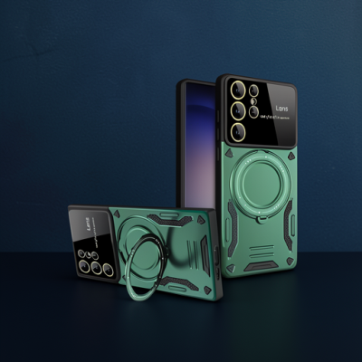 Samsung Galaxy S24 Ultra Kılıf Joy Lens Standlı Kapak - Koyu Yeşil