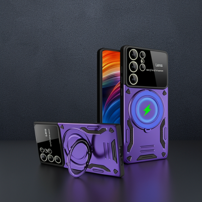Samsung Galaxy S24 Ultra Kılıf Joy Lens Standlı Kapak - Mor