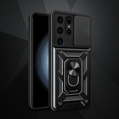 Samsung Galaxy S24 Ultra Kılıf Pars Lens Yüzüklü Silikon - Siyah