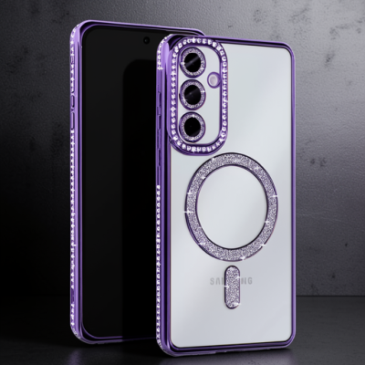 Samsung Galaxy S25 Kılıf Joke Simli Magneticsafe Kılıf - Derin Mor
