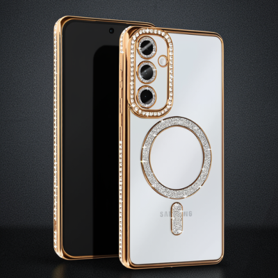 Samsung Galaxy S25 Kılıf Joke Simli Magneticsafe Kılıf - Gold
