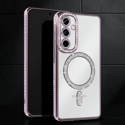 Samsung Galaxy S25 Kılıf Joke Simli Magneticsafe Kılıf - Gümüş