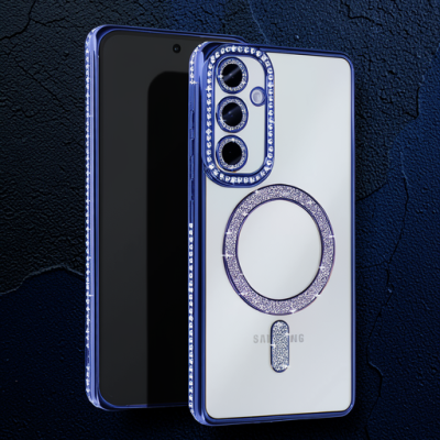 Samsung Galaxy S25 Kılıf Joke Simli Magneticsafe Kılıf - Mavi