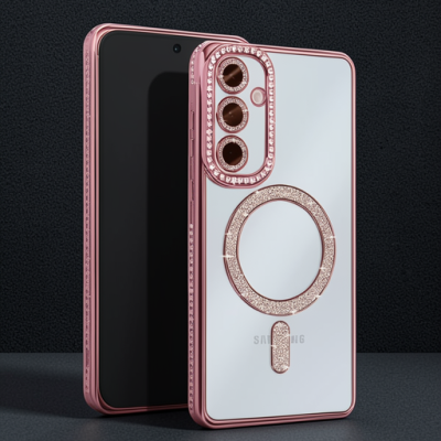 Samsung Galaxy S25 Kılıf Joke Simli Magneticsafe Kılıf - Pembe