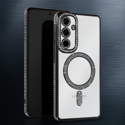 Samsung Galaxy S25 Kılıf Joke Simli Magneticsafe Kılıf - Siyah