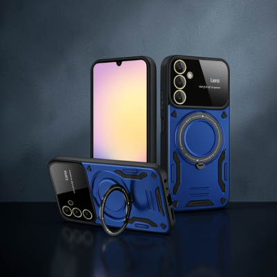 Samsung Galaxy S25 Kılıf Joy Lens Standlı Kapak - Lacivert