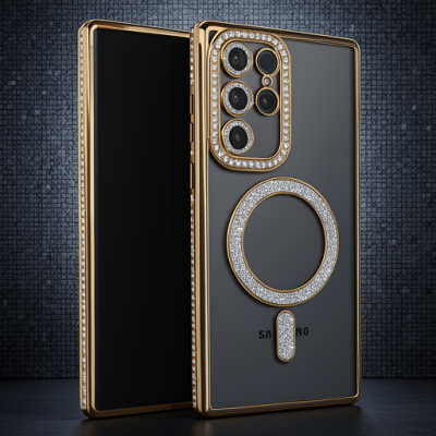 Samsung Galaxy S25 Ultra Kılıf Joke Simli Magneticsafe Kılıf - Gold