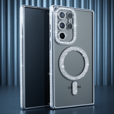 Samsung Galaxy S25 Ultra Kılıf Joke Simli Magneticsafe Kılıf - Gümüş