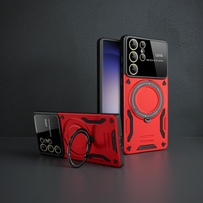 Samsung Galaxy S25 Ultra Kılıf Joy Lens Standlı Kapak - Kırmızı