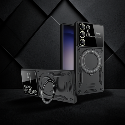 Samsung Galaxy S25 Ultra Kılıf Joy Lens Standlı Kapak - Siyah