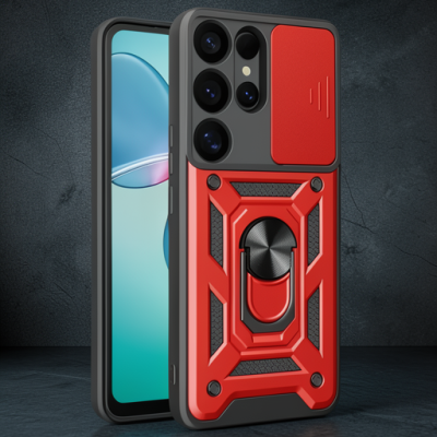 Samsung Galaxy S25 Ultra Kılıf Pars Lens Yüzüklü Silikon - Kırmızı