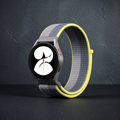 Samsung Galaxy Watch 4 Hasırlı Cırtcırtlı Kordon - Gri-beyaz