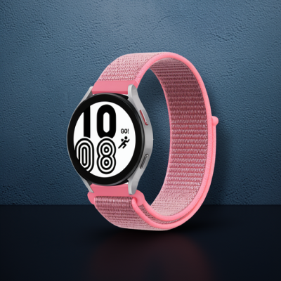 Samsung Galaxy Watch 4 Hasırlı Cırtcırtlı Kordon - Pembe