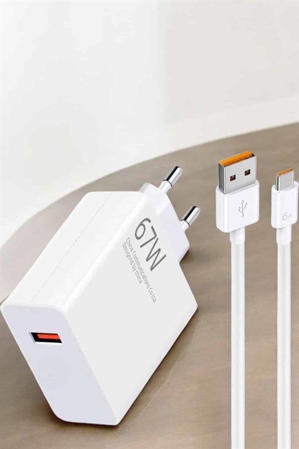 Şarj Aleti 67W Hızlı Şarj Turbo Type-C Uyumlu Şarj Adaptörü Kablosu