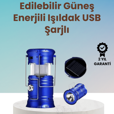 Şarj Edilebilir Güneş Enerjili Kızaklı Kamp Feneri – USB Çıkışlı, Katlanabilir, Dayanıklı ve Çok Fonksiyonlu
