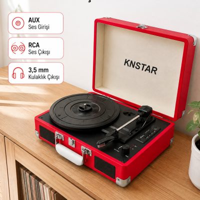 Şarj Edilebilir Taşınabilir Pikap 1800 mAh Dahili Pil Bluetooth ve Çoklu Bağlantı Seçenekli