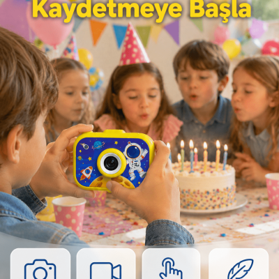Şarjlı Çocuk Dijital Kamera Ön Arka Kamera Destekli HD Fotoğraf Video Çekimi Mini Tripodlu