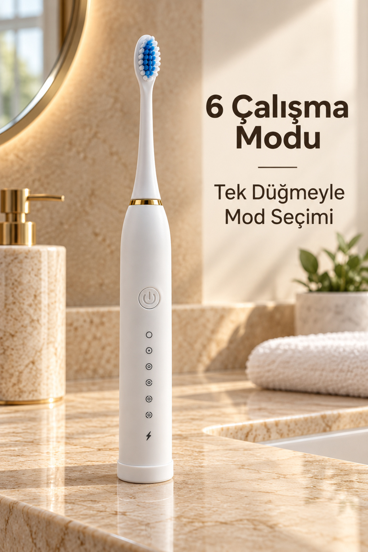 Şarjlı Elektrikli Diş Fırçası Beyaz 6 Modlu