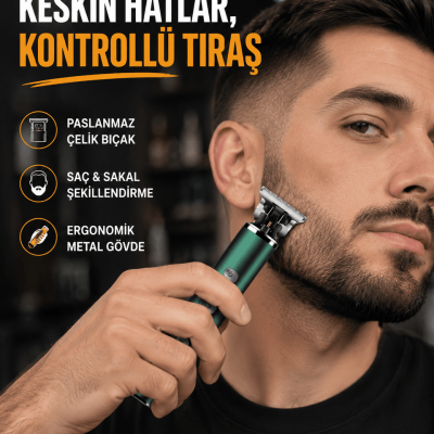 Şarjlı Erkek Tıraş Makinesi – 180 Dakika Pil Ömrü, 2.5 Saat Hızlı Şarj, USB ve Powerbank Uyumlu