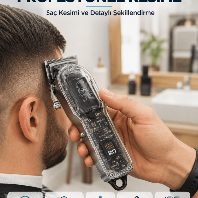 Şarjlı Saç Kesme Makinesi 4 Farklı Taraklı LCD Pil Göstergeli USB Şarjlı Profesyonel Erkek Tıraş Makinesi