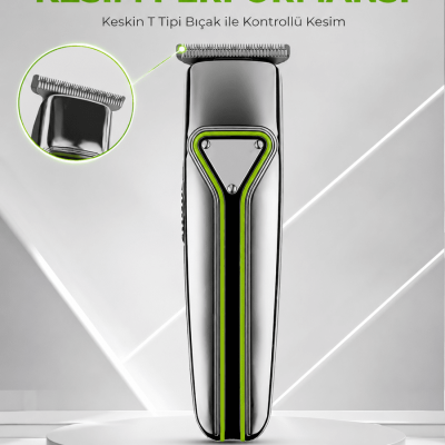 Şarjlı Saç Sakal Tıraş Makinesi T Başlıklı 1 2 3 mm Taraklı Kablolu ve Kablosuz Kullanım