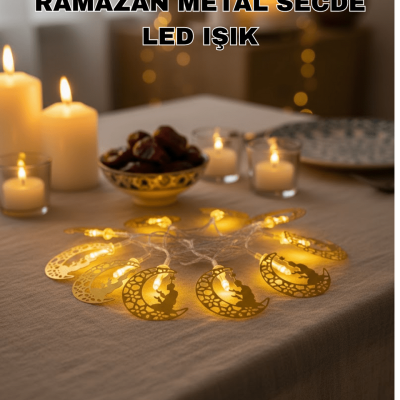 Secde Eden Adam Figürlü Ay Tasarımlı Ramazan LED Işık