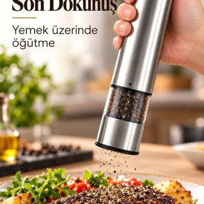 Şeffaf Hazneli Tuz Karabiber Öğütücü Pilli Taşınabilir Mutfak Aleti