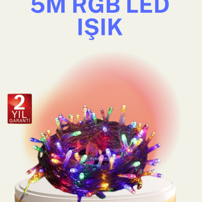 Şeffaf Kablolu 50 Ampullü 5 Metre LED Işık Dekoratif Aydınlatma