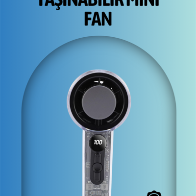 Şeffaf Kasa El Fanı | 5V 2A | 100 Kademeli Hava Akışı | Type-C Girişli