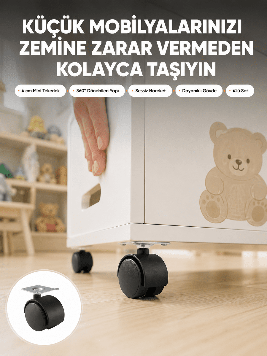 Sehpa ve Ekipmanlar İçin Kilitsiz 4 cm Ayak 4’lü