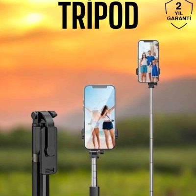 Selfie Çubuğu Tripod Kumandalı Telefon Tutucu Siyah
