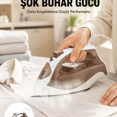 Seramik Tabanlı Buharlı Ütü 2200W Dikey Ütüleme 300ml Kahverengi