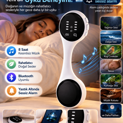 Sessiz Alarm Bluetooth Uyku Hoparlörü Yastık Altı Kullanım Rahatlatıcı Sesler 8 Saat Kesintisiz Müzik