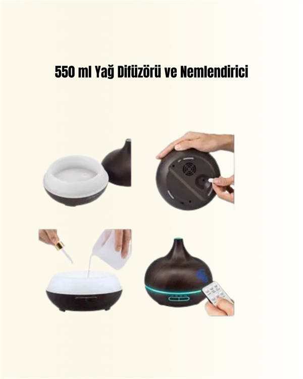 Sessiz Çalışan Aromaterapi Difüzörü – 4 Zaman Ayarlı, 7 Renkli Işık Seçeneği