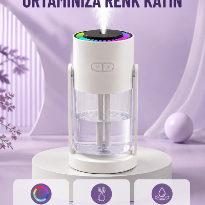 Sessiz Hava Nemlendirici Renkli Gece Işıklı Otomatik Kapanma Özellikli Nemlendirme Cihazı