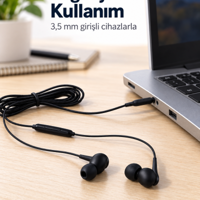 Siyah Tasarımlı Jak Girişli Kablolu Kulak İçi Kulaklık